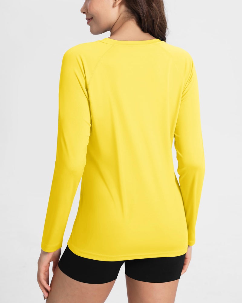 Boladeci Women's Swim Shirt Rash Guard Yellow Long Sleeve Sun Shirts UPF 50+ UV Protection Workout Tops SPF T-Shirts S - Image 3